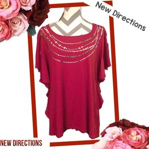 new directions Tops - NEW DIRECTIONS Cranberry Red Flutter Sleeve Blouse new directions Tops - NEW DIRECTIONS Cranberry Red Flutter Sleeve Blouse